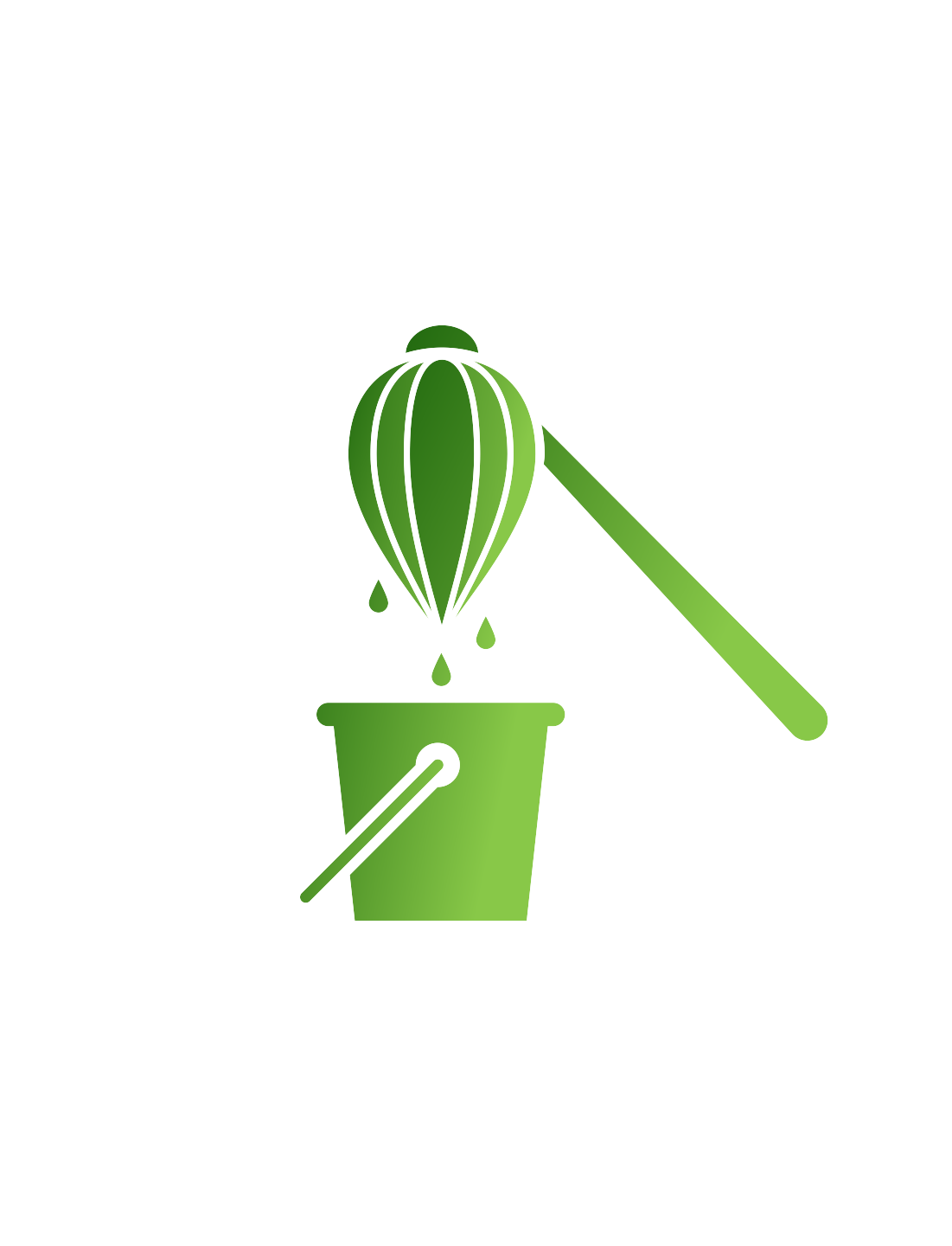 A vibrant green icon featuring a bucket and a mop.